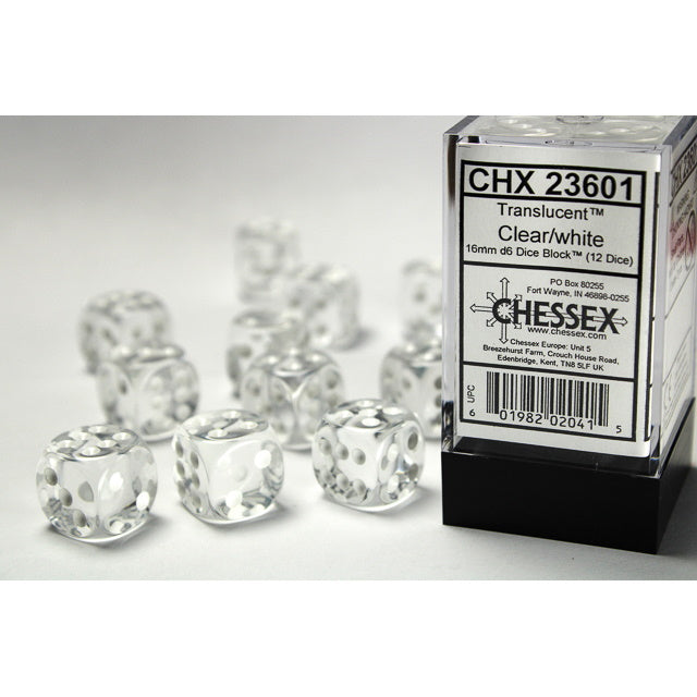 12D6 Set (16mm): Translucent Clear/White (CHX23601)