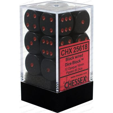 Opaque Black with Red 16mm D6 Set (12)