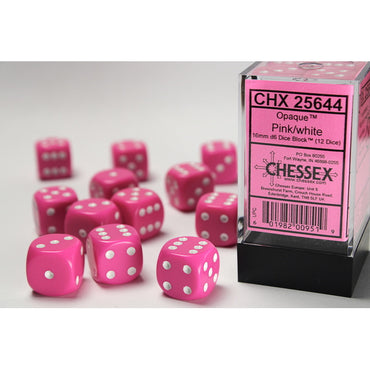 Opaque Pink with White 16mm D6 Set (12)