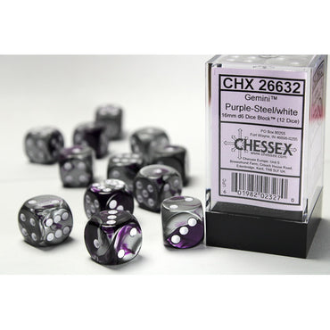 Gemini Purple-Steel with White 16mm D6 Set (12)