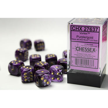 Vortex Purple with Gold 16mm D6 Set (12)
