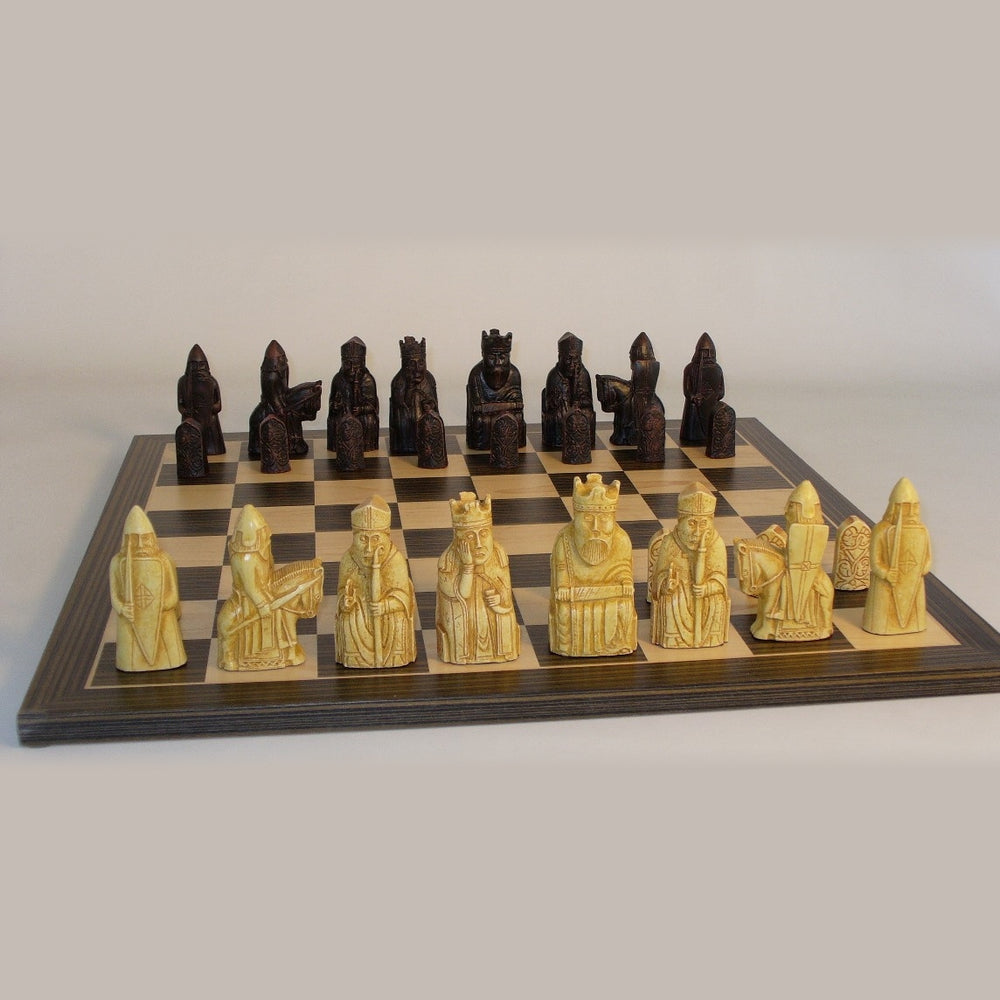 Chess: Isle of Lewis Chessmen on Ebony Veneer Chess Board 19.75"