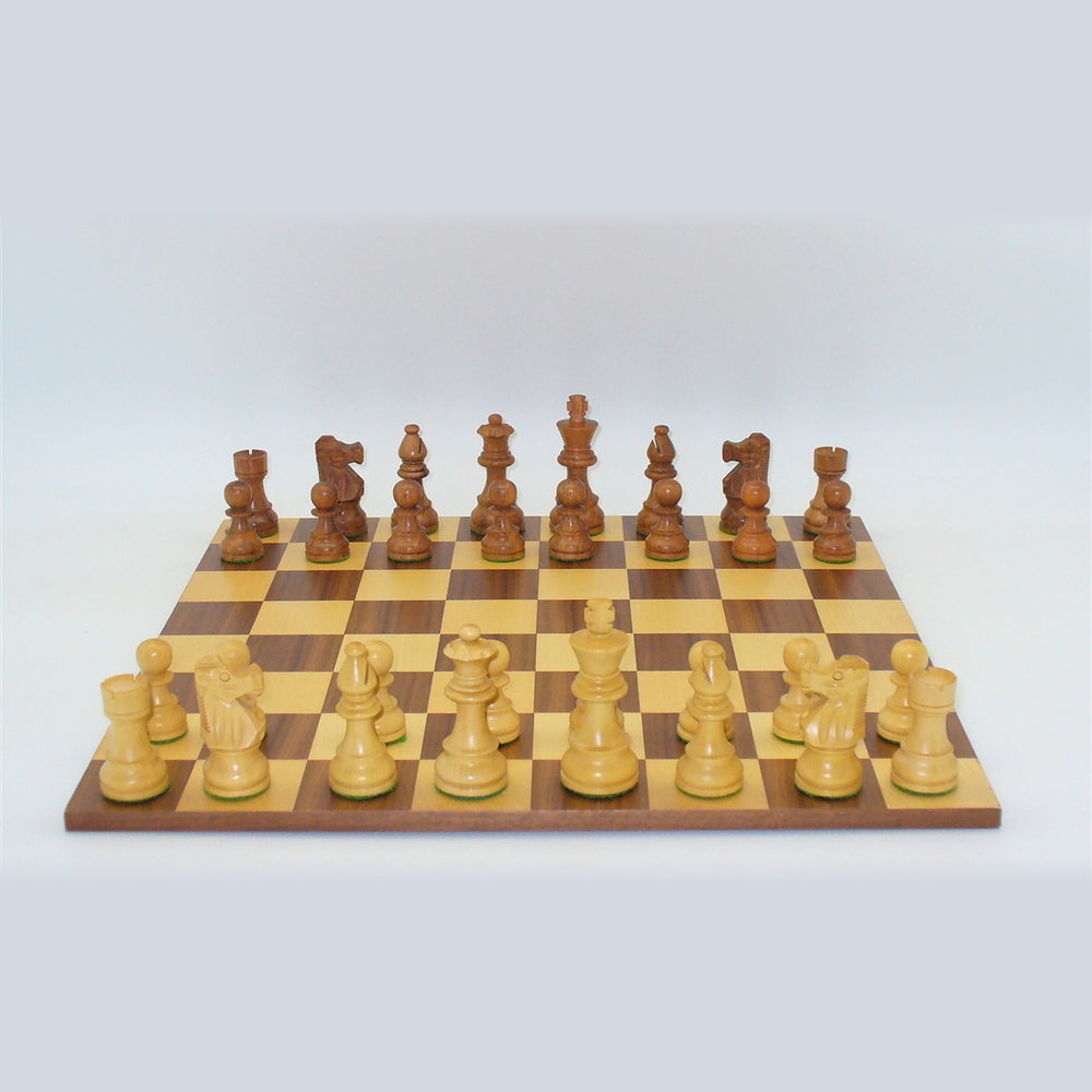 Chess: 3.25" Kikkerwood/Boxwood Lardy Chessmen On Walnut/Maple Basic Board 18"
