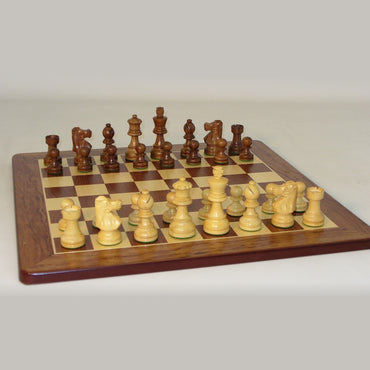 Chess: Small Sheesham Lardy Chessmen on Sheesham/Maple Chess Board 16"