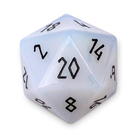 Gemstone D20 (30mm): Opalite + Black Font (Norse Foundry)