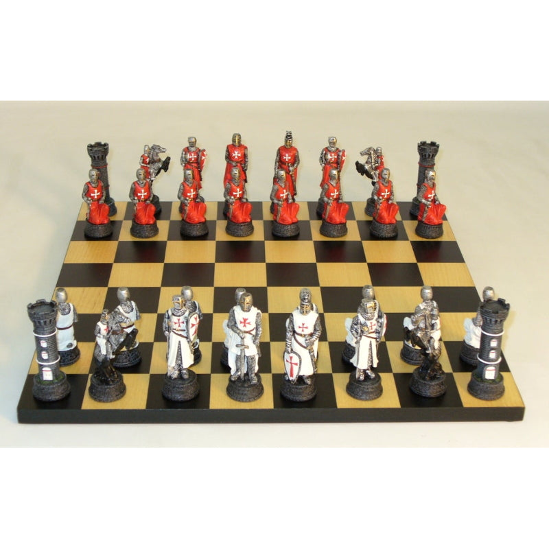 Chess: Crusades Red and White Painted Resin; Black/Maple Basic Board.