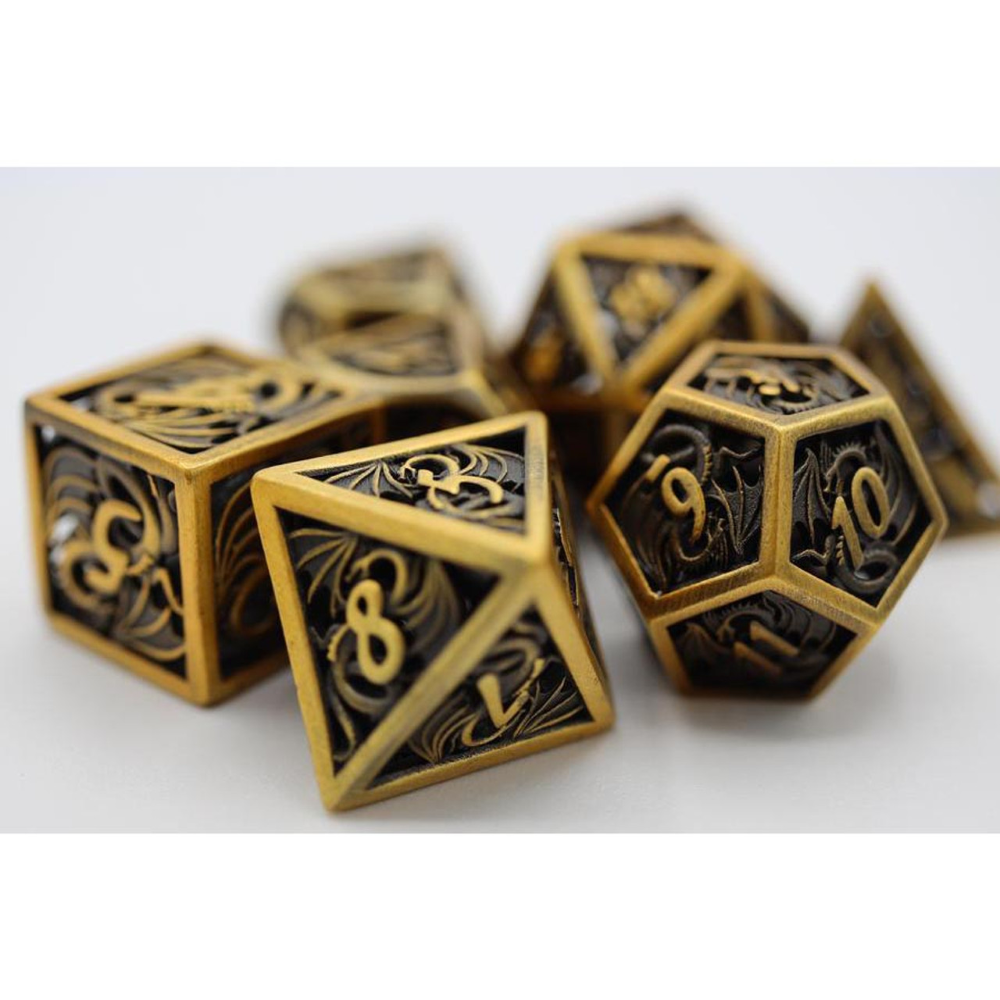 Foam Brain Dice: Hollow Golden Dragon RPG Metal Dice Set