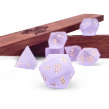 Frosted Amethyst (Gold Font) Glass Dice Set