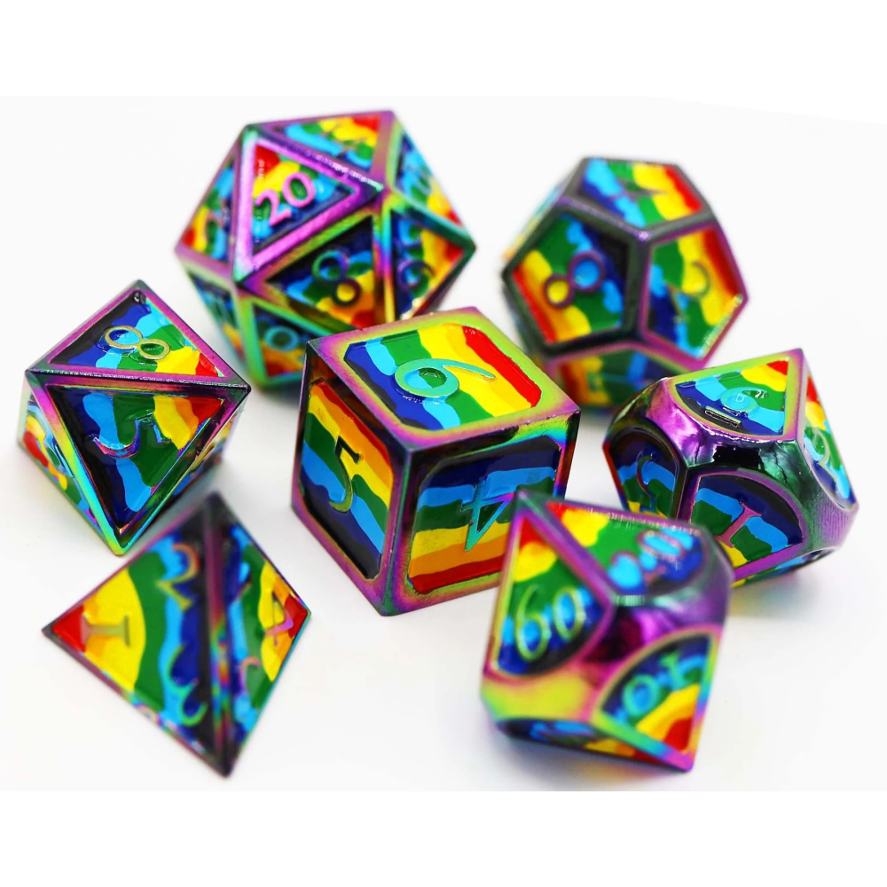 Metal RPG Dice: Rainbow Pride Flag (Foam Brain)