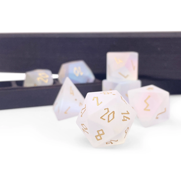 K9 Rainbow Glass (Frosted, Gold Font) Dice Set
