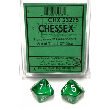 Translucent Greenl with White 16mm D10 Set (10)