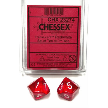 Translucent Red with White 16mm D10 Set (10)