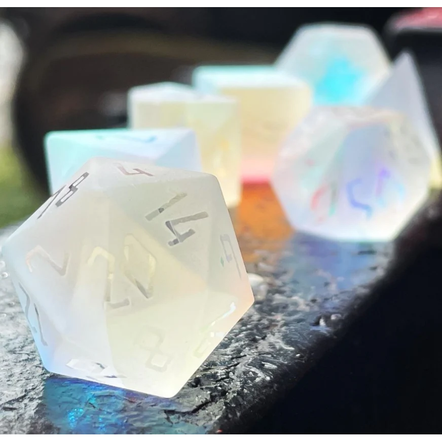 K9 Rainbow Glass (Frosted, Raised Font) Dice Set