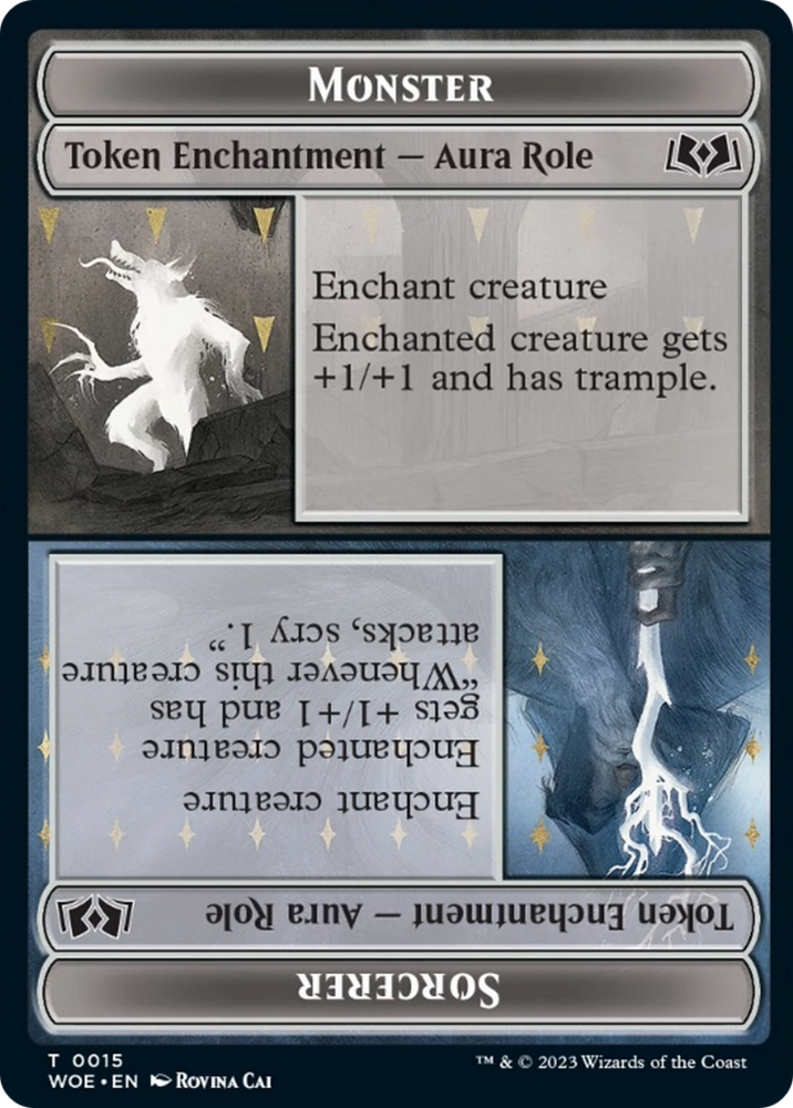 Monster Role / Sorcerer Role // Royal Role / Young Hero Role Double-Sided Token [Wilds of Eldraine Tokens]