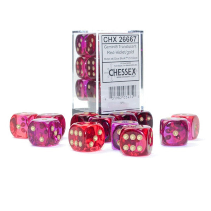 12D6 Set (16mm): Gemini Translucent Gemini Red-Violet/gold (CHX26667)