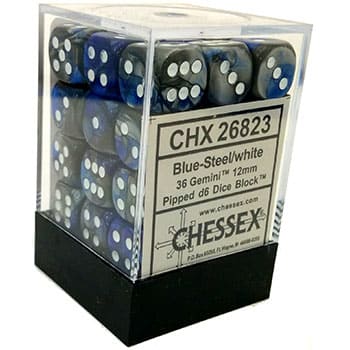 Gemini Blue Steel with White 12mm D6 Set (36)