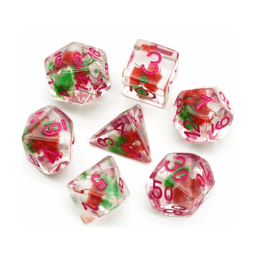 Red and Green Flower RPG Dice Set