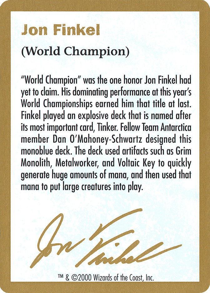 Jon Finkel Bio [World Championship Decks 2000]