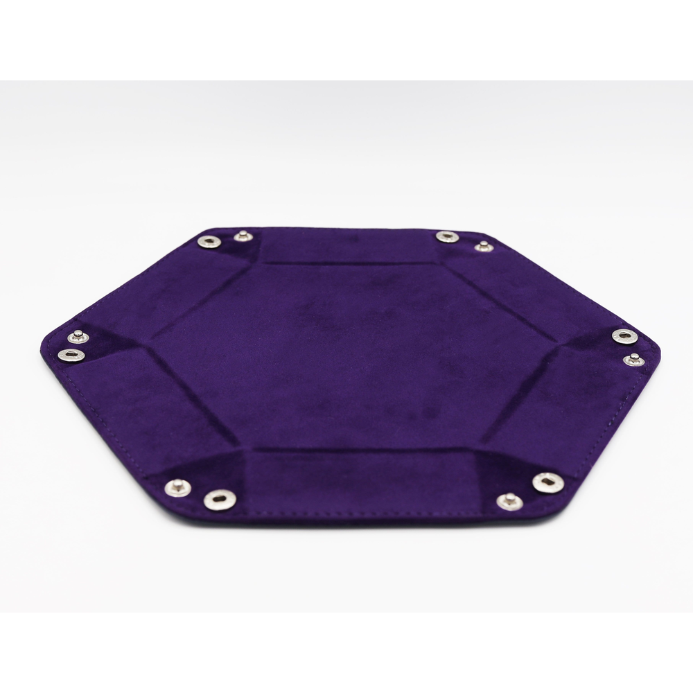 Leatherette & Velvet Dice Tray (Navy w/Purple Hex)