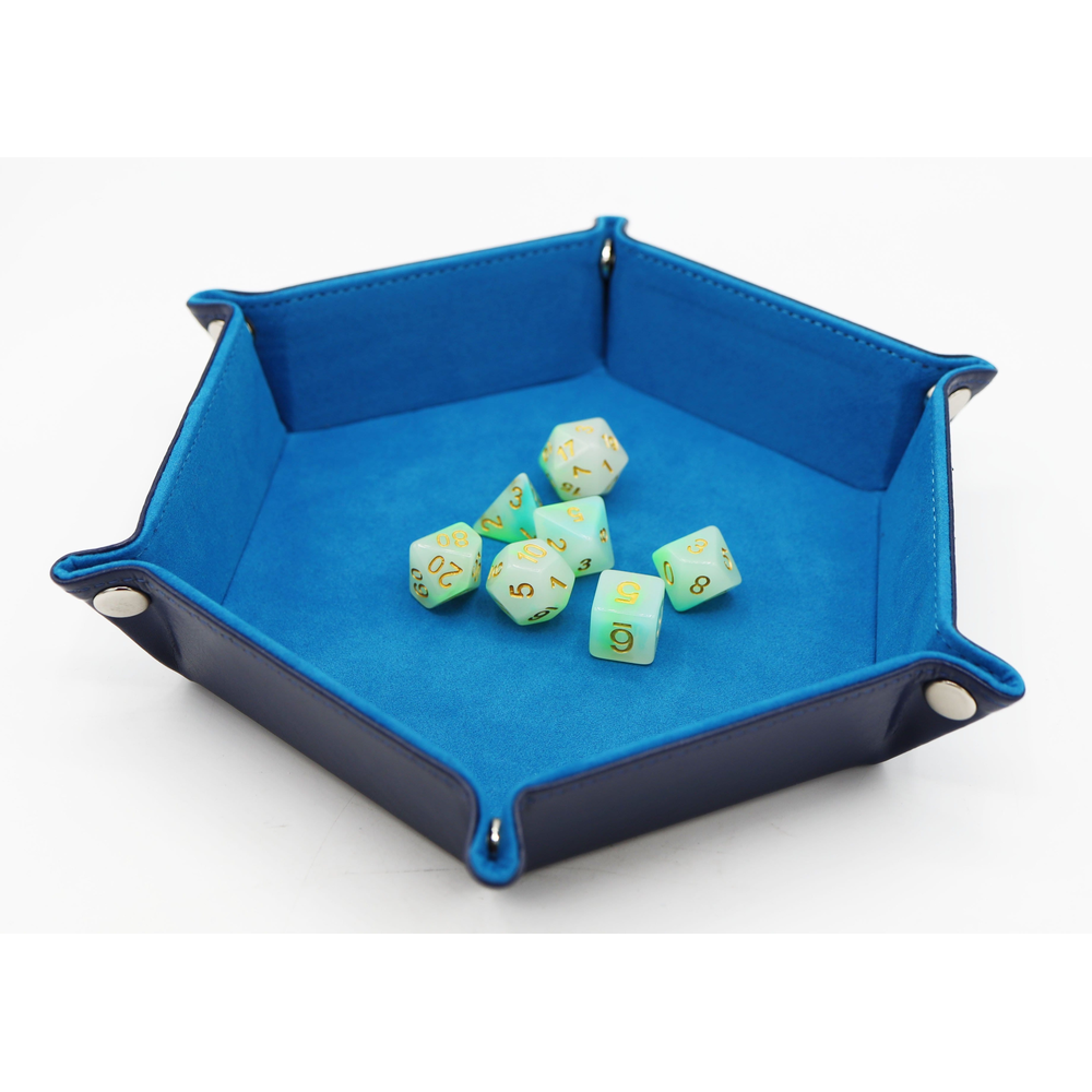 Foam Brain Dice Tray: Leatherette & Velvet - Navy w/TealHex