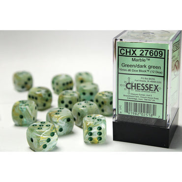 Marble Green with Dark Green 16mm D6 Set (12)
