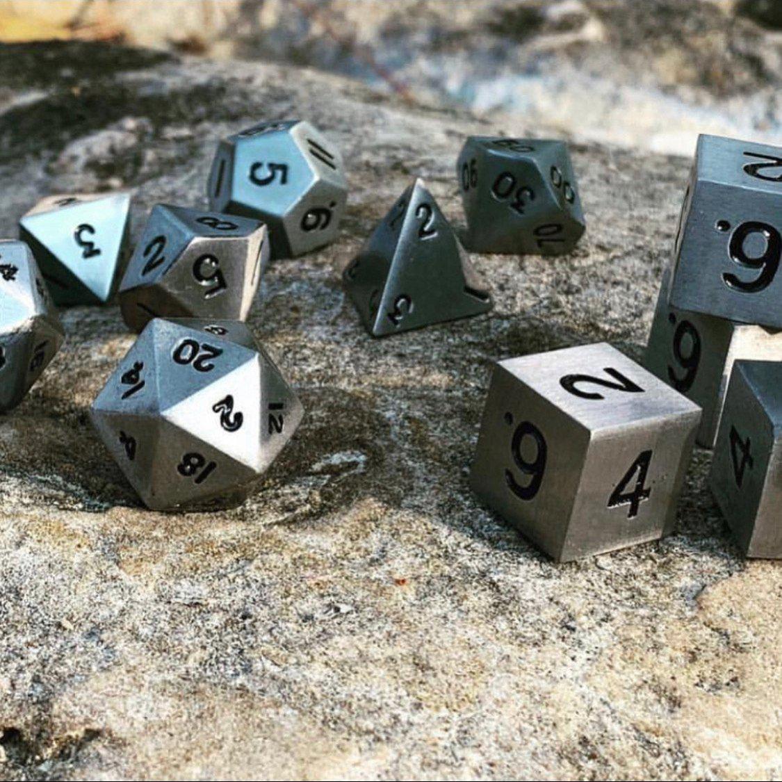 Aged Mithral Metal Dice Set