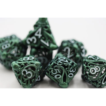 Mind Eater Hollow Green Metal Dice Set