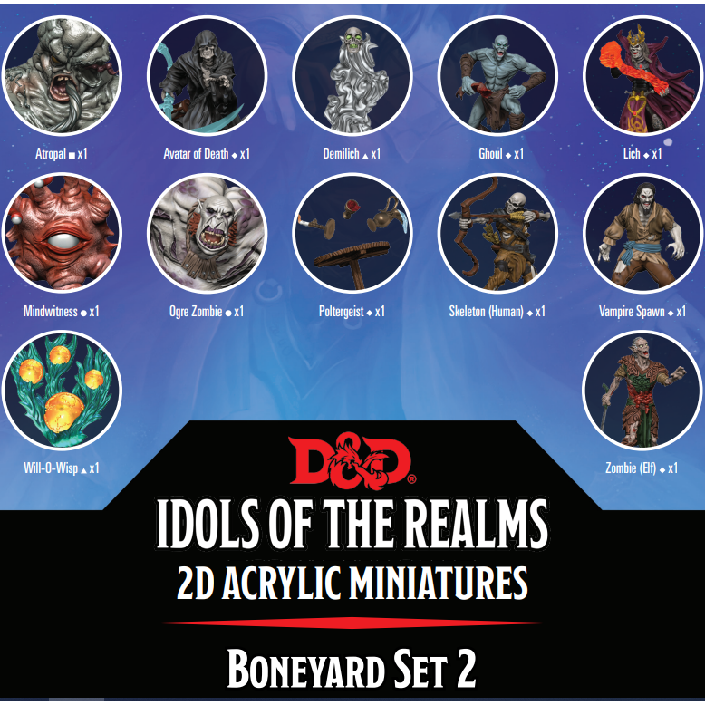 D&D Idols of the Realms Miniature 2D Acrylic: Boneyard Set 2