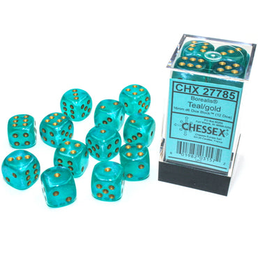 Borealis - Teal with Gold 16mm D6 Set (12)