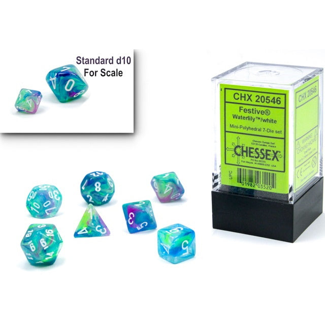 RPG Dice (Mini): Festive Waterlily/White (CHX20546)