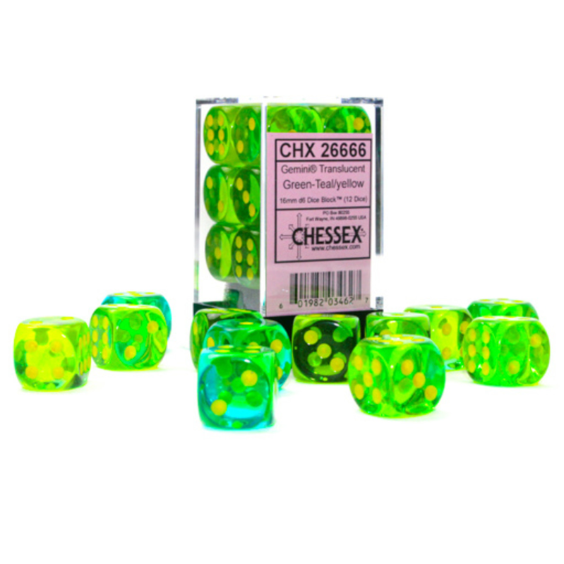 12D6 Set (16mm): Gemini Translucent Gemini Green-Teal/Yellow (CHX26666)