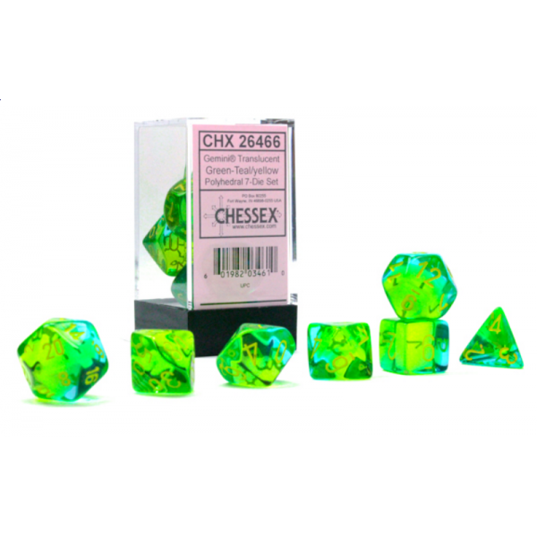 RPG Dice: Gemini Translucent Green-Teal/Yellow (CHX26466)