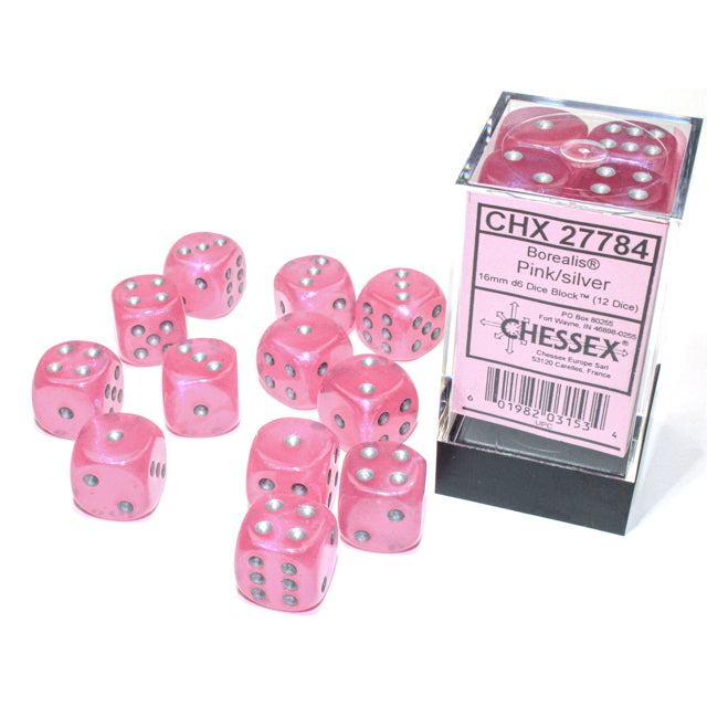 Borealis Pink with Silver 16mm D6 Set (12)