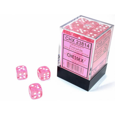 Transparent Pink with White 12mm D6 Set (36)