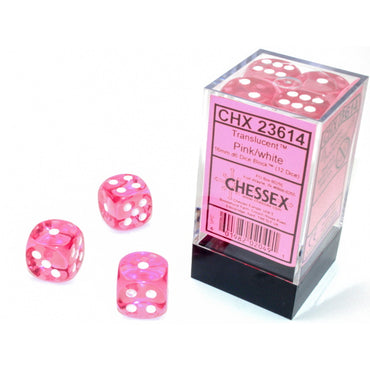 Transparent Pink with White 16mm D6 Set (12)
