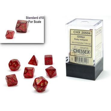 Chessex Mini 7pc Glitter Ruby Red/Gold