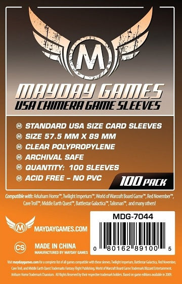 Mayday Sleeves: Chimera USA Board Game (57.5mm x 89mm / 100 Count) Mayday Sleeves: Chimera USA Board Game (57.5mm x 89mm / 100 Count)