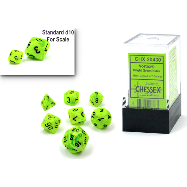 Chessex Mini 7pc Vortex Bright Green/Black